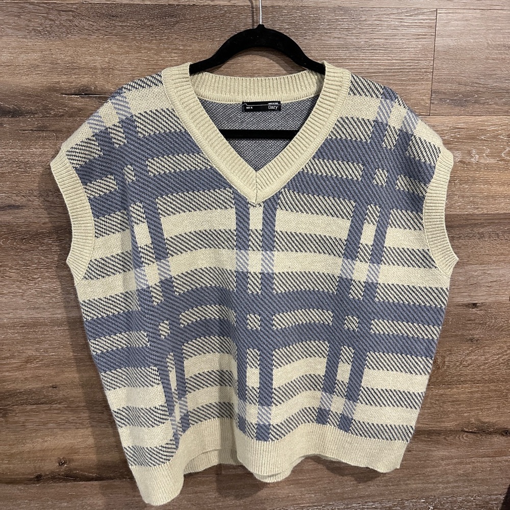 Oversized Blue and Tan Vest